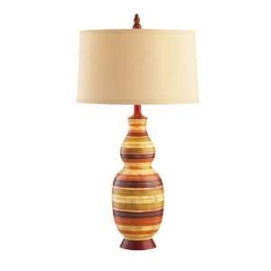   Portable Table Lamp, Hand Painted Porcelain with Camel Hard Back Shade