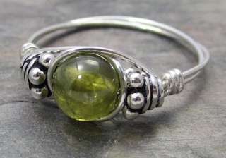 Grossular Green Garnet Bali Sterling Silver Wire Wrapped Bead Ring ANY 