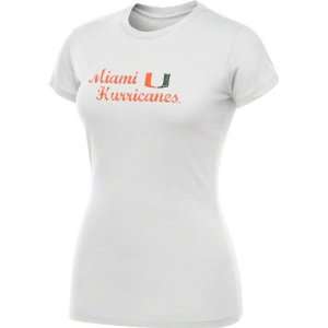  Miami Hurricanes Womens White Script T Shirt Sports 