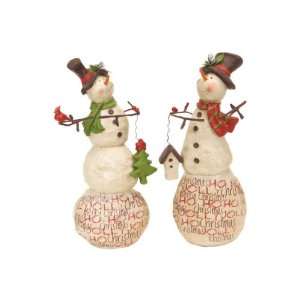 Set of 2 Modern Lodge Snowmen Figures with Christmas Graffiti Text 17