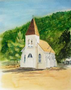 18X21 ORIGiNAL church watercolor by Phillips 1990  