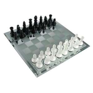  Black and Frosted Glass Chess Set with Mirror Board Toys & Games
