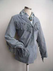 New Denim & Co Blue Suede Fringe Cowgirl Jacket   