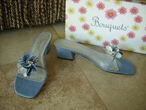 NIB New BOUQUETS Blue Denim Jeans Floral Shoes 8.5W  