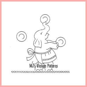 Vintage Elephant in Apron Embroidery Pattern  