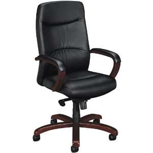   Executive High Back Leather Chair with Mahogany Trim: Home & Kitchen