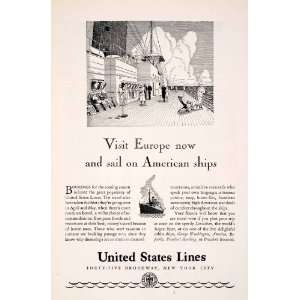  1929 Ad United States Cruise Ship European Vacation Lido 