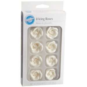 Wilton 8 Pack Pre made Royal Icing Rose, White:  Kitchen 