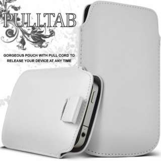 WHITE PREMIUM PU LEATHER PULL TAB CASE COVER POUCH FOR VARIOUS MOBILE 