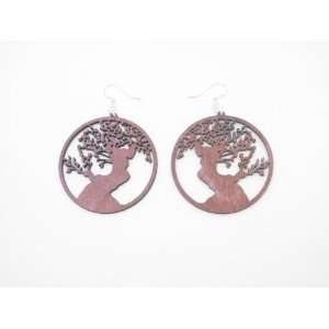 Pink Japanese Bonzai Tree Wooden Earrings