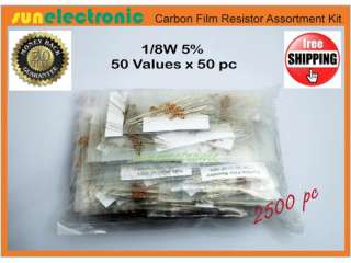   Film Resistor Assortment Kit 5% 50 Values x 50 pcs Total  2500 pcs