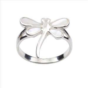    Mother of Pearl & 925 Sterling Silver Dragonfly Ring Jewelry