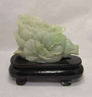 Antique Carved Hetian Celadon White Jade Statue, China, Cabbage  