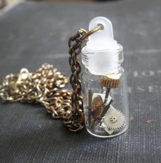 Steampunk Hour Glass Vial bronze tone necklace  