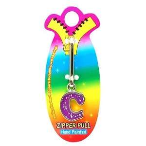    Initial C Purple Hand Painted Glitter Zipper Puller Jewelry
