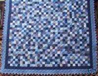 Extra Large King Size~Postage Stamp Quilt~ Navy & Blue  