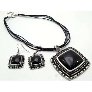   Designer Style Black Stone Necklace and Earrings Set: Everything Else