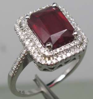   Solid 14K White Gold Genuine Natural VS Diamond Blood Ruby Ring  