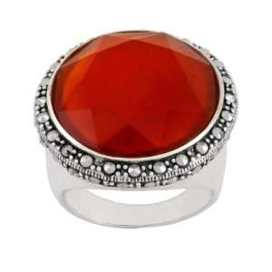  Sterling Silver Marcasite and Round Faceted Carnelian Ring 