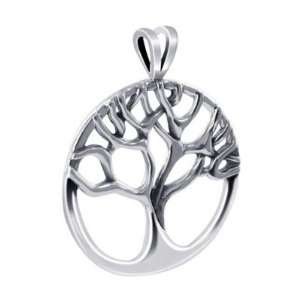   : .925 Sterling Silver 24mm Round Tree Plain Dangle Pendant: Jewelry
