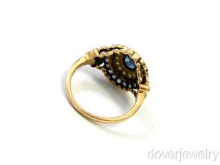 Vintage 1.08ct Sapphire Pearl Gold Carved Ring NR  