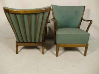 Pair Mid Century Modern Upholstered Wingback Chairs (0226)r.  
