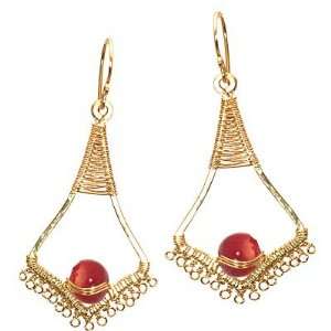    14k Gold Filled Earrings Ruby on Filagree wire drops Jewelry