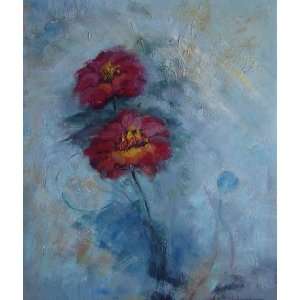  Two Red Flowers in a Light Blue Background Oil Painting 24 