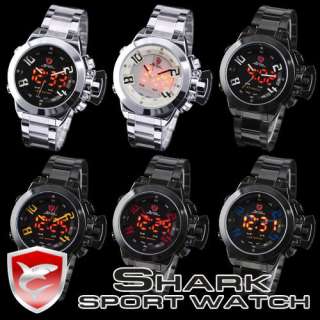   New SHARK LED/6 Hand/LCD Date Day Analog Men Sport Quartz Watch Gift