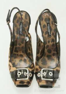 Dolce & Gabbana Leopard Print Pony Hair & Black Patent Slingback Heels 