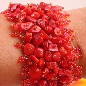 4x8MM Red Coral Weave Chip Beads Bracelet Bangle Gemstone 8L  