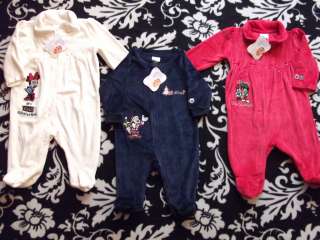 DISNEY MICKEY MINNIE MOUSE PLUTO INFANT BABY SLEEPER OUTFIT SET 0 3 6 