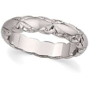    14K White Gold Hand Engraved Wedding Band   Size 6 Jewelry