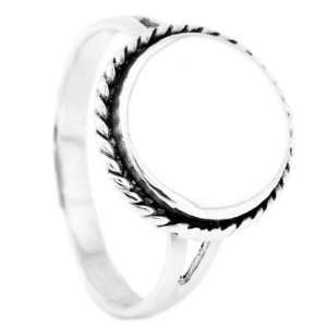   Sterling Silver Signet Rope Edged Round Ring with Engraving: Jewelry