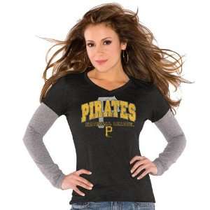   Pittsburgh Pirates Ladies Black Double V Triblend Premium T shirt