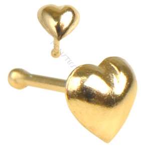 Solid 14K Yellow Gold 3.0mm Heart Nose Bone Ring USA  