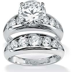   CZ Sterling Silver Cubic Zirconia Wedding Ring Set  Overstock