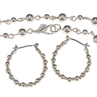 Roman Silvertone Beaded Chain Necklace and Earrings Set   