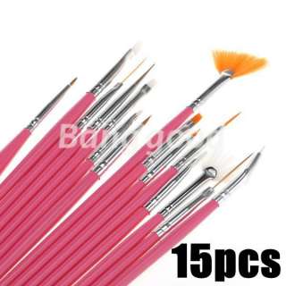 15pcs Acrylic Nail Art Design Painting Tool Pen Polish Brush Set Kit 