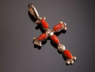Natural Mediterranean Red Coral Cross Pendant ~ Zuni handmade Sterling 