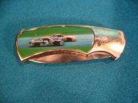 Race Car Goldtone Pocket Knife American Flag Racecar  