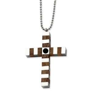  Chisel Stainless Steel & Wood Cross 22 Inch Necklace 