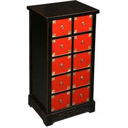 Asian Red and Black 10 drawer Cabinet/ Dresser  