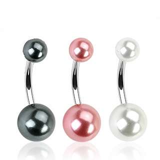 PEARL BALL BELLY NAVEL RING PINK WHITE BLACK BUTTON PIERCING JEWELRY 