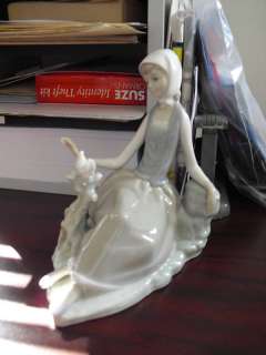 Vintage Lladro Girl with Bird on Branch Figurine LOOK  