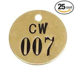 Industrial Grade 2YB34 Valve Tag, Brass, CW, Numbers 1 25, PK 25 