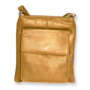  Tan Leather Top Zip Shoulder Handbag Jewelry