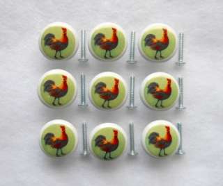 New Set Of 9 Chicken Porcelain Cabinet Knobs With Screws  