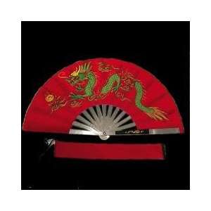  Dragon Chinese Iron Fan in RED