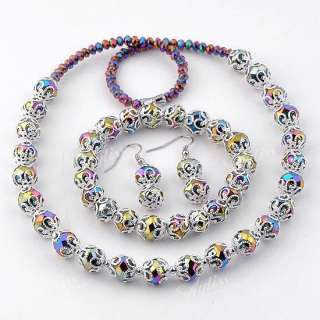 Colors Faceted Crystal Glass Round Flower Beads Necklace Bracelet 